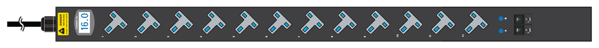 Austin Hughes 1 Phase Metered Vertical PDU, UK 45° Sockets, 230V, 3m Cord