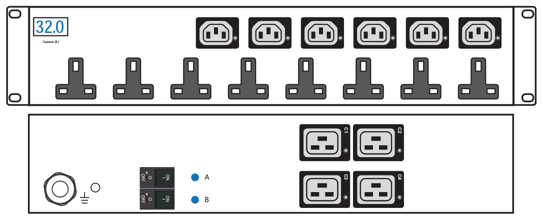 You Recently Viewed Austin Hughes 1 Phase Metered Horizontal PDU, UK 45°/C13/C19 Mixed Sockets, 230V Image