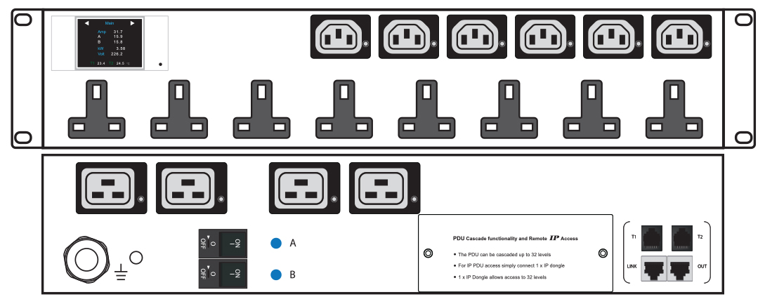 You Recently Viewed Austin Hughes 1 Phase Intelligent W Series Horizontal PDU, UK 90°/C13/C19 Mixed Sockets, 230V Image