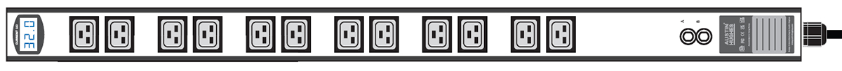 Austin Hughes 1 Phase Metered Vertical PDU, C19 Sockets, 230V, 3m Cord