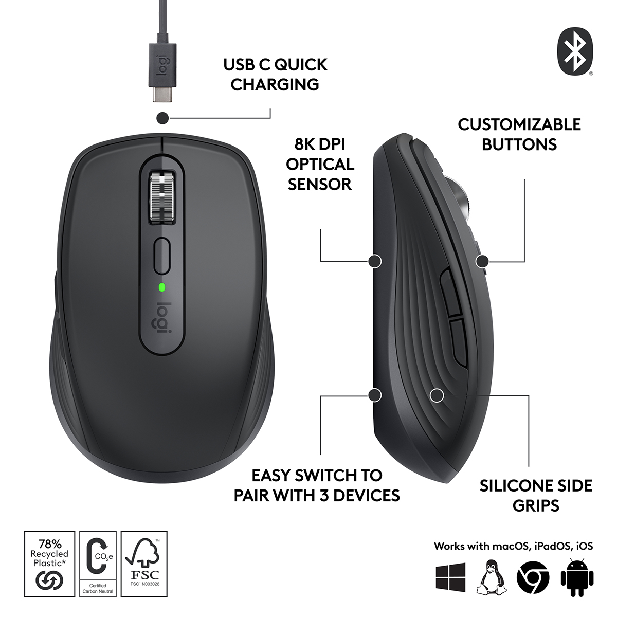 Logitech MX Anywhere 3S, Compact Wireless Performance Mouse