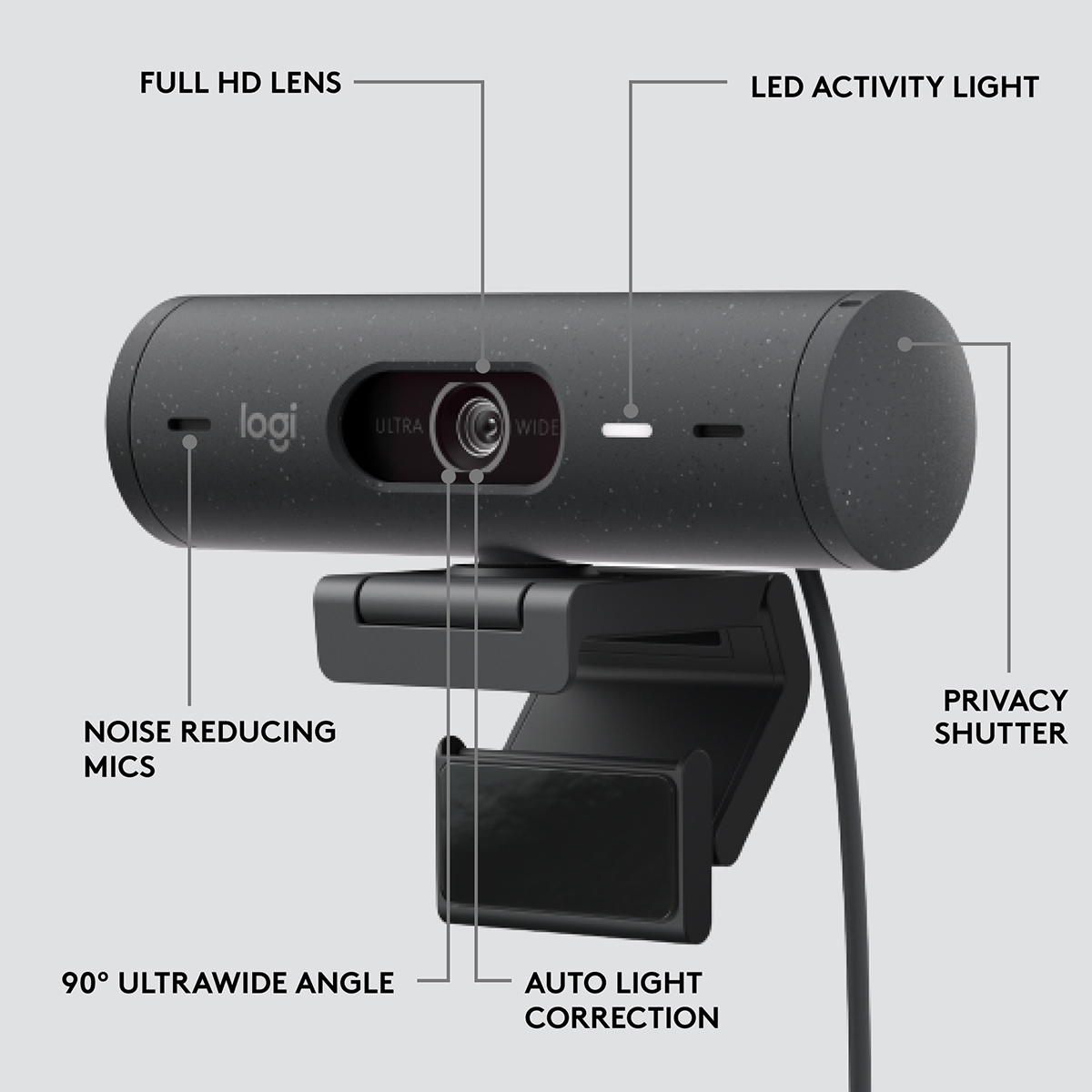 Logitech BRIO 500 Full HD 1080p Webcam, Light Correction