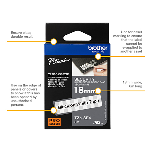 Brother Labelling Security Tape Cassette - Black on White 