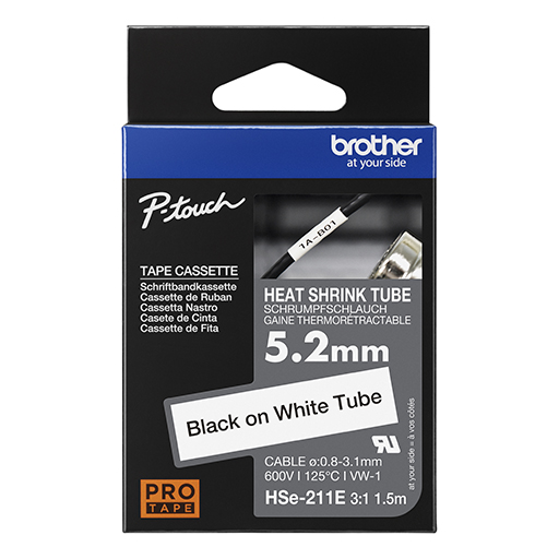Brother Heat Shrink Tube Tape Cassette - Black on White