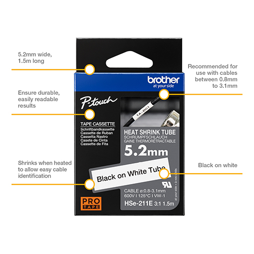 Brother Heat Shrink Tube Tape Cassette - Black on White