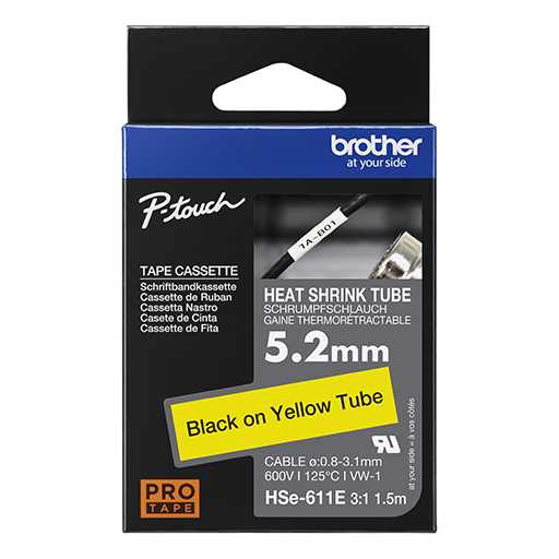 Brother Heat Shrink Tube Tape Cassette - Black on Yellow