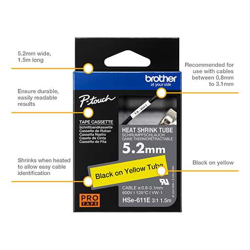 Brother Heat Shrink Tube Tape Cassette - Black on Yellow