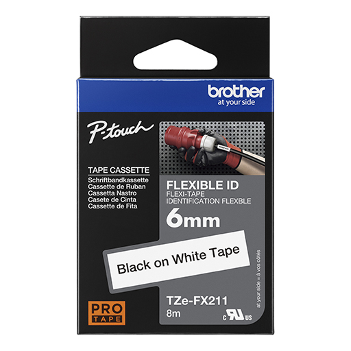 Brother Labelling Tape Cassette - Black on White Flexible-ID