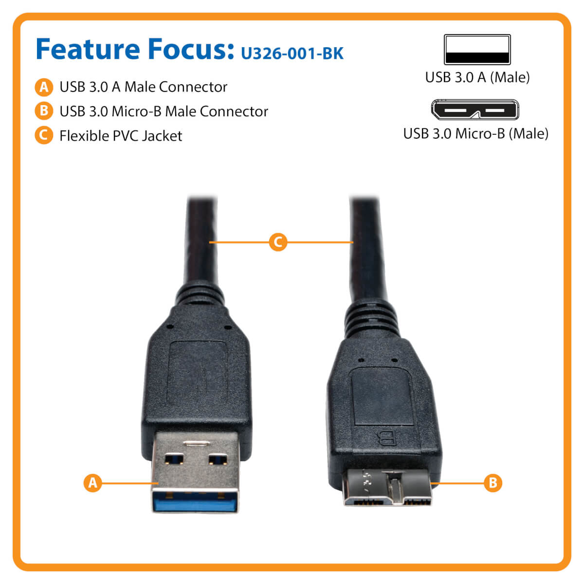 Eaton U326 USB 3.0 SuperSpeed Device Cable (A to Micro-B M/M)