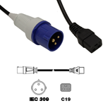 IEC309 Commando 16amp Male Plug to IEC C19 Female Plug Power Lead