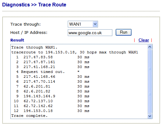 Trace route