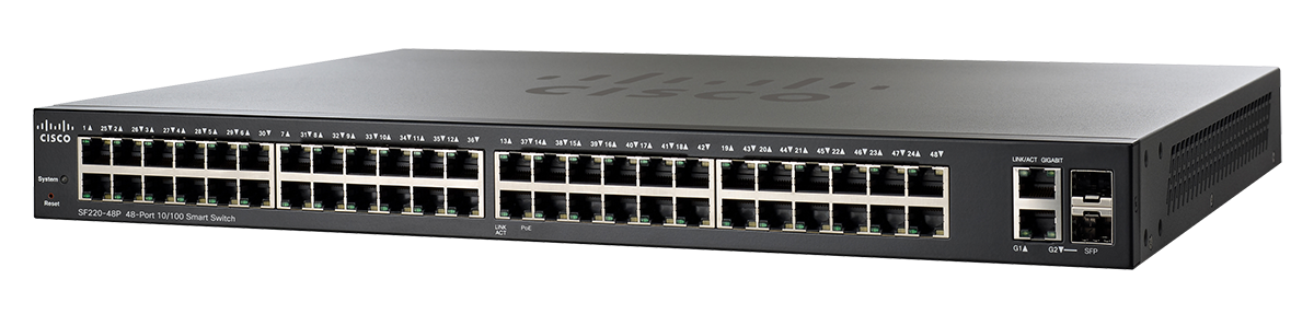 Cisco 220 Series SF220-48P 48 Port 10/100 PoE Smart Switch Plus