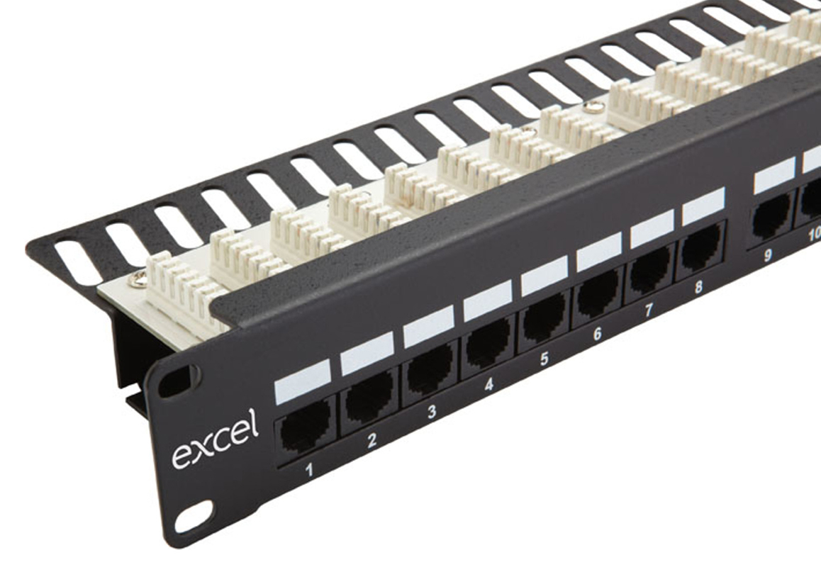 Excel Cat5e 1U 24 Port Right Angled Patch Panel Black