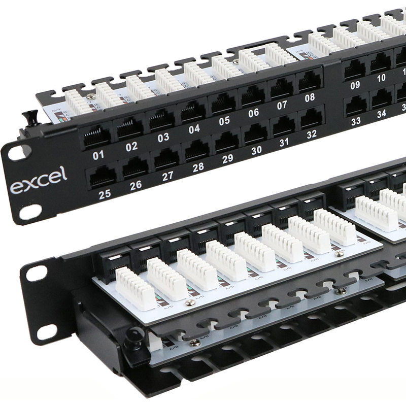 Excel Cat5e 1U 48 Port Right Angled Patch Panel Black 