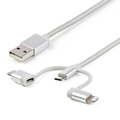StarTech LTCUB1MGR 1m 3 in 1 USB Charger Cable Braided Silver