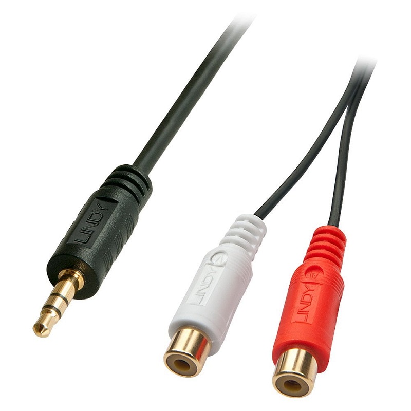 Lindy 35678 0.25m 3.5mm Male to 2xRCA (F) AV Adapter Cable