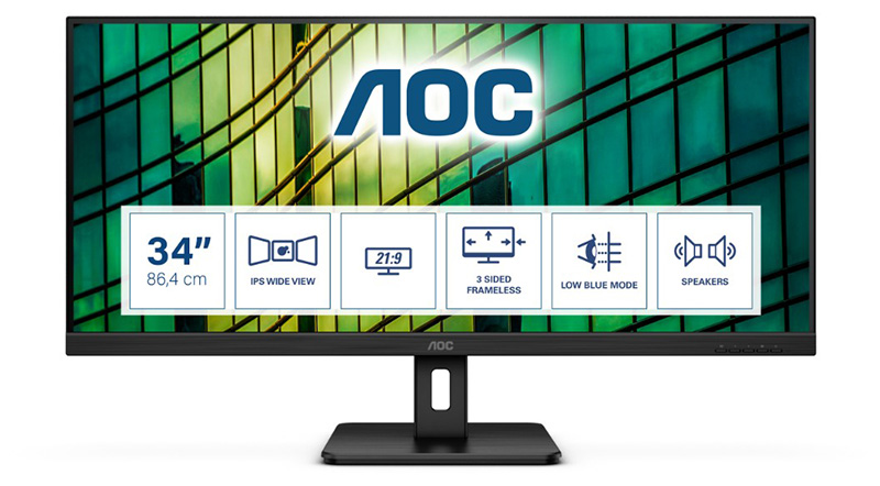 AOC E2 Q34E2A 34in Full HD+ LED Monitor 2560 x 1080 pixels  Black
