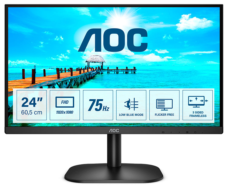AOC B2 24B2XDM 23.8in Full HD LCD Monitor 1920 X 1080 Pixels Black