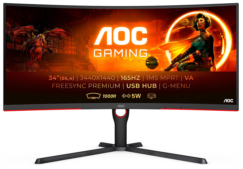 AOC G3 CU34G3S 34in Curved Wide Quad HD LED Monitor 3440 X 1440 Pixels Black, Red