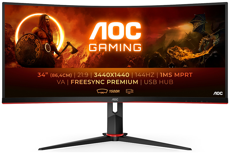 AOC G2 CU34G2X/BK 34in Quad HD LED Curved Monitor 3440 X 1440 Pixels Black, Red