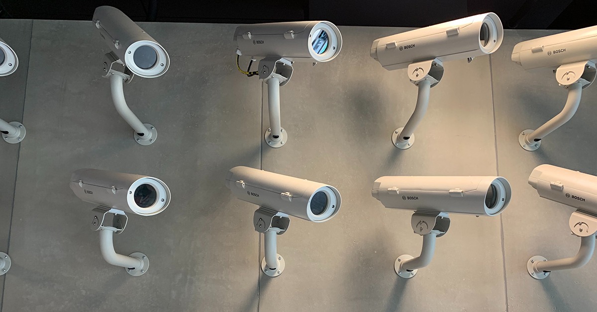 Security cameras on a wall.