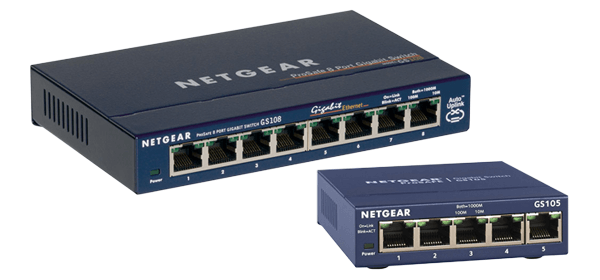 Netgear GS108 - 8 Port Unmanaged Gigabit Switch & GS105 - 5 Port Unmanaged Gigabit Switch