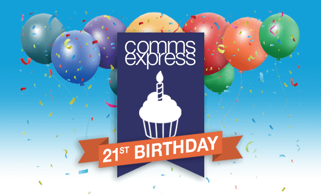 'Comms Express 21st Birthday' - header image